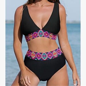 NWT Black and Multicolor Women's Swimwear Set - Size: Medium